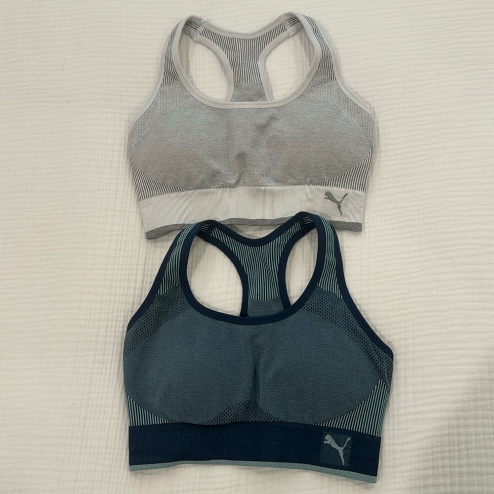 PUMA set of 2 Medium Women’s Sports Bra Blue & White/Grey
